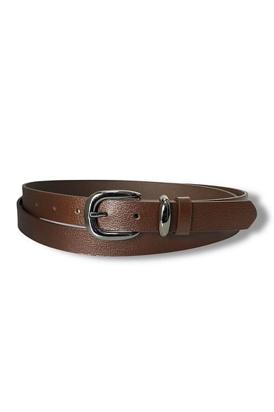 Gesa Men's 100% Genuine Leather Black Nickel Buckle Thin Bitter Brown Belt 2.5 cm