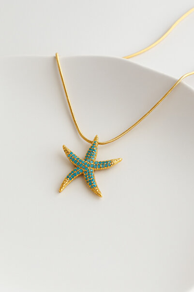 Narflake Zirkon Taş İşlemeli Deniz Yıldızı Kolye – Altın Kaplama Uçlu Çelik Z...