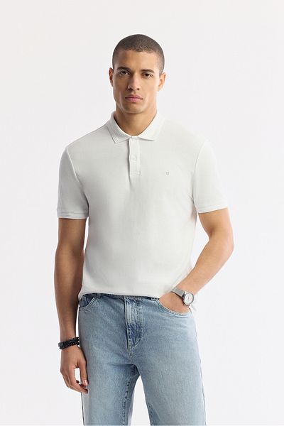 Avva Tricou alb pentru bărbați, cu croiala normală, 100% bumbac, cu uscare rapidă, fără ondulare, cu gât polo B001032