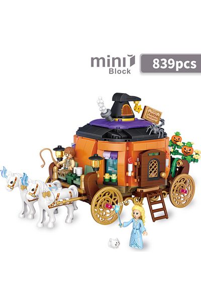Choice No Box 839pcs New Travel Pumpkin Cart Halloween House Store Street View Shop House Building Blocks K