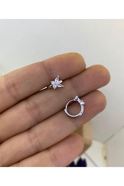 Arescollection Zircon Stone Butterfly Model Cartilage Helix Earlobe Compatible Piercing Earrings