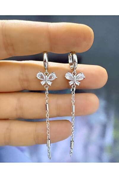 Arescollection ZİRKON TAŞLI RODYUM KAPLAMA KARARMAZ 1 ÇİFT KELEBEKLİ KÜPE