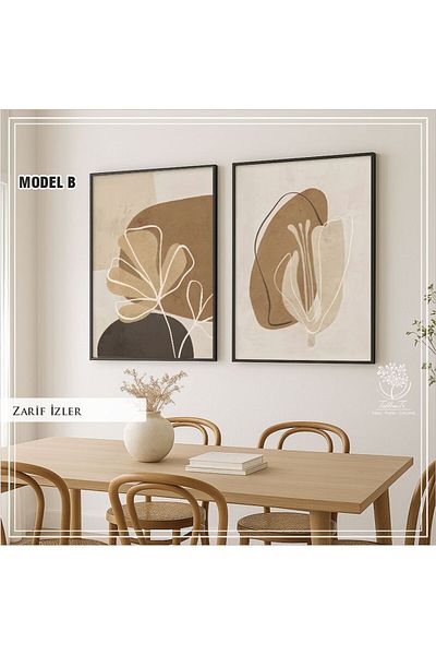 Tablomtr Set de 2 picturi decorative cu cadru metalic imprimat digital cu sticlă - urme rafinate