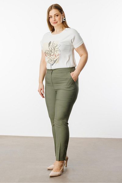 Moda İlgi Fashion Interest Women's Plus Size Back Elastic Waist Pants 30023 Khaki