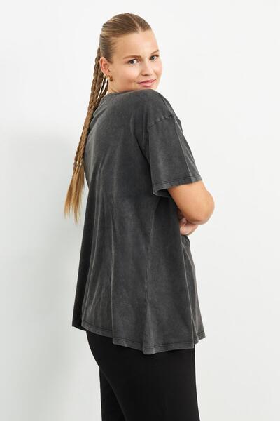 Curly TRIUC ANTRACIT MÂNECĂ SCURTĂ SCHIMBĂ STRAS