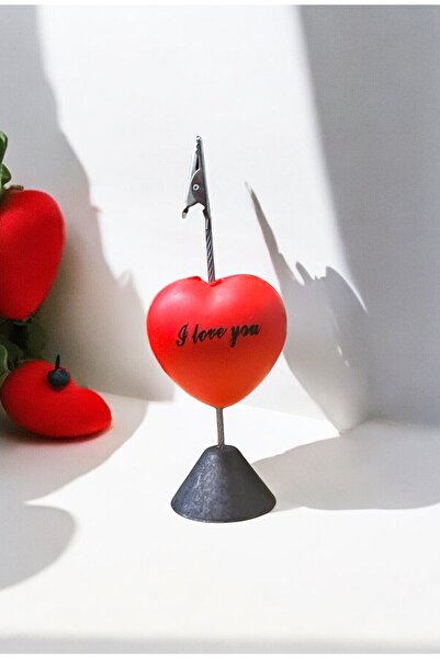 Kenz Design Kalp Şeklinde Love You Yazılı Masaüstü Not Tutucu Romantik Klipsl...