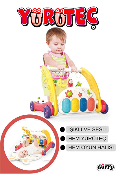 giffy Oyuncak Piyanolu 2 in 1 Bebek Yürüteci ve Tavşan Desenli Kırmızı Oyun H...