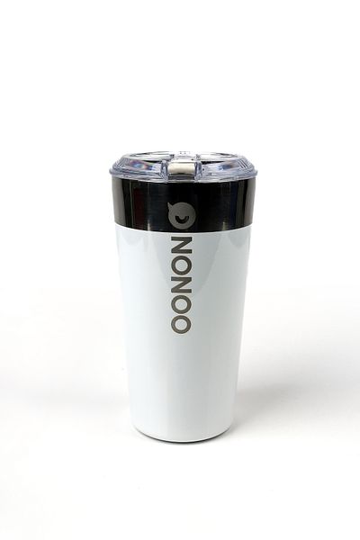 NONOO Stainless Steel White Cup Thermos 580ml Half Liter Keeps Hot Cold in Car Small Handheld Coffee Mug
