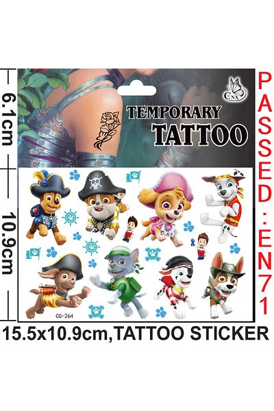 Hasbro 264 12styles Paw Patrol Toys Tattoo Stickers Anime Pet Dog Model Doll Chase Marshall Rocky Cute Cart