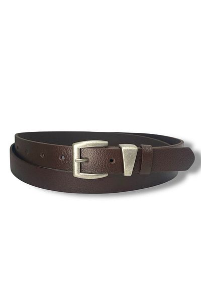 Gesa Men's 100% Genuine Leather Thin Tin Plated Buckle Bitter Brown Belt 2.5 cm