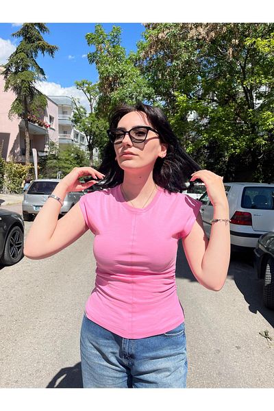 Dilvin 31875 Stitch Detail T-Shirt -Pink