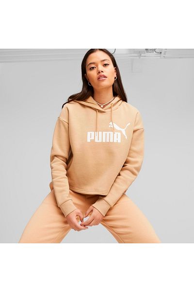 Puma Essentials Cropped Logo Fl Γυναικείο μπεζ φούτερ με κουκούλα