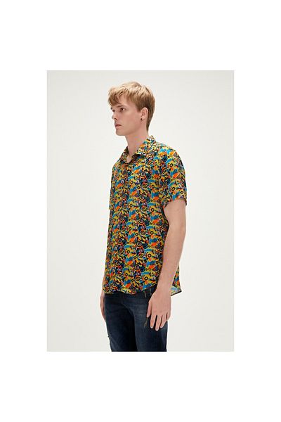 Bad Bear Bi-face Shirt Yellow Short Sleeve Printed Men's Shirt