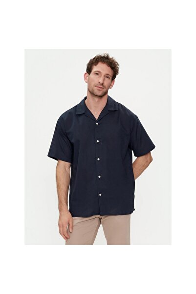 Jack & Jones Jack&Jones Linen Blend Resort Чоловіча сорочка синього кольору з класичним коміром