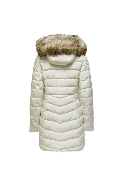 ONLY New Ellan Quilted Hood Fur Coat Women's White Hooded Coat