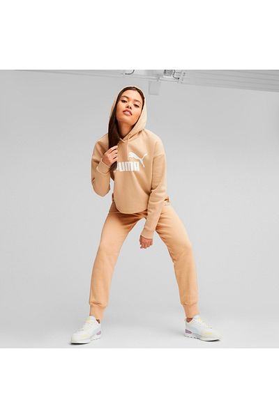 Puma Essentials Cropped Logo Fl Γυναικείο μπεζ φούτερ με κουκούλα