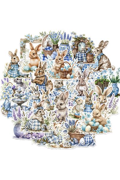 Choice 50pcs 50/52pcs Easter Rabbit Stickers Vintage Wreath Bunny Sticker For Happy Easter Home Party Decor