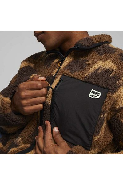 Puma Ανδρικό μαύρο μπουφάν με γιακά Downtown Aop Sherpa