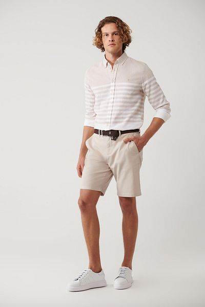 Avva Men's Beige Relaxed Fit Stretchy Patara Chino Canvas Shorts B003730