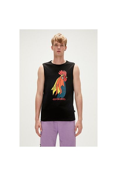 Bad Bear قميص داخلي أسود برقبة دائرية للرجال من Cockerel