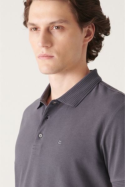 Avva Ανδρικό μπλουζάκι Anthracite Regular Fit με 3 κουμπιά 100% αιγυπτιακό βαμβακερό γιακά πόλο B001027