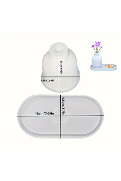 Choice طقم قوالب سيليكون مكون من قطعتين لصينية المزهرية، قالب كوستر بيضاوي وق...