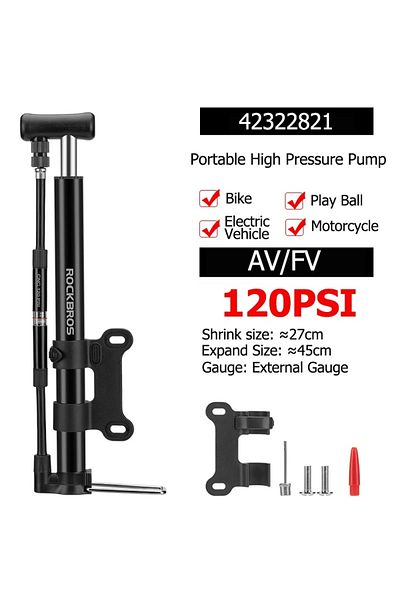 ROCKBROS 42322821 Black 120psi Bicycle Pump Portable Air Inflator Bike Pump With Gauge Av Fv Schrade