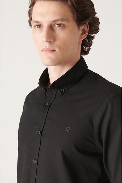 Avva Men's Black Regular Fit Oxford 100% Cotton Button Collar Shirt B002003