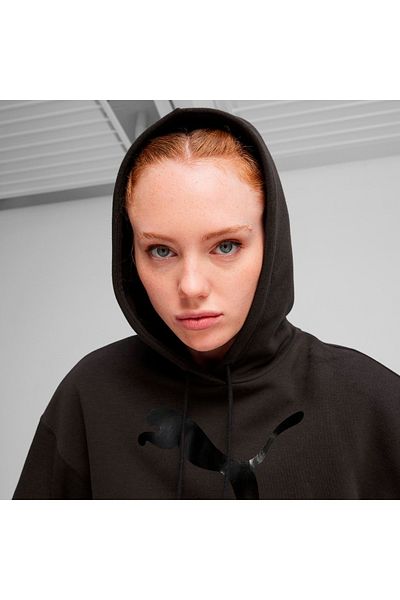 Puma Черен суичър с качулка и лого - класически лъскав