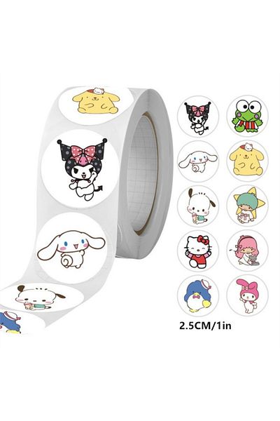 Miniso Xx 500pcs/roll Sanrio Stickers Cute Phone Case Kawaii Laptop Skin Diy Decorate Art Supplies Journali