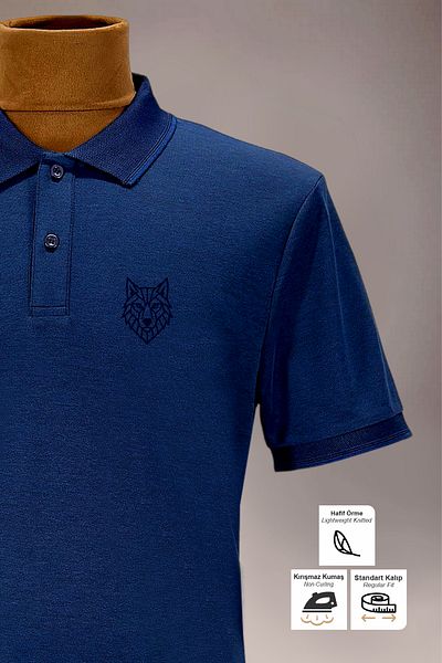 BESSA Ανδρικό μπλουζάκι με στάμπα μπλέ Navy Blue Pocket Polo Collar