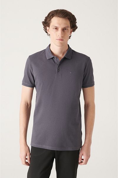 Avva Ανδρικό μπλουζάκι Anthracite Regular Fit με 3 κουμπιά 100% αιγυπτιακό βαμβακερό γιακά πόλο B001027