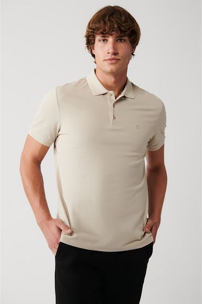Avva Pánské béžové tričko Regular Fit 3 knoflíky ze 100% egyptské bavlny s polo výstřihem B001027