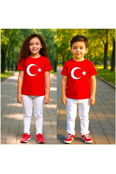 Windy Island Çocuk Unisex Bisiklet Yaka Kırmızı Türk Bayraklı T-shirt