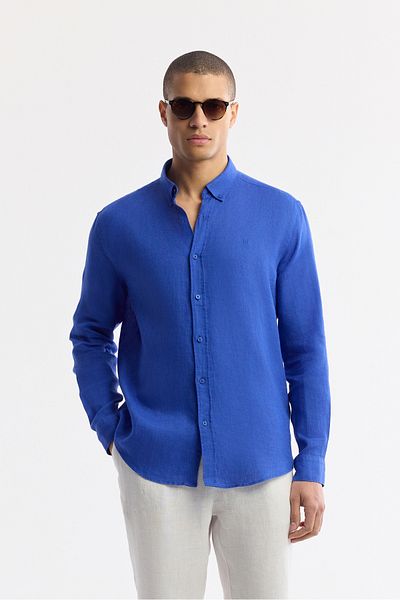 Avva Men's Saks Comfort Fit 100% Linen Button Collar Shirt B002191