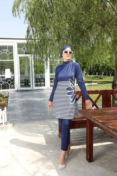 Starinci Mayo Costum de baie Hijab Lycra Bleumarin Giant Daisy