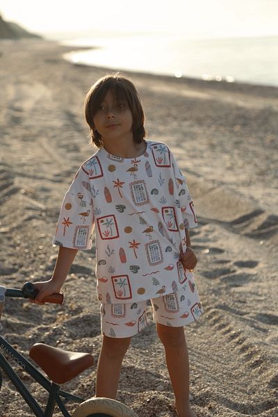 DoDo'S Baby Surfer Patterned 100% Organic Cotton Girl, Boy Baby Kids Oversize Bottom Top Set 2-Piece Comfortable Set