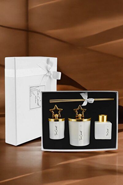 Tiem Concept Dekorasyona Özel Hediye Kutulu Vanilya Kokulu Gold Tepelikli 3lü...