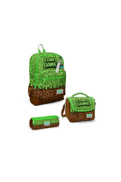 Coral High Green Brown High Craft Patterned 3-Piece School Bag Set Set23776