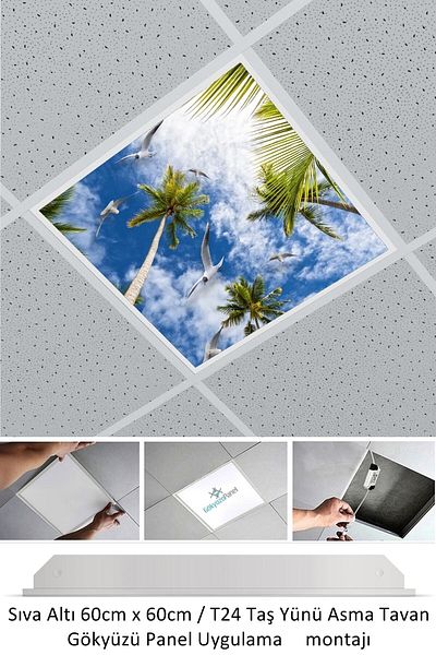 Gökyüzü Panel Hanging Ceiling-60cmx60cm-flush Mount-54w-6500k-white-led Panel-led Luminaire- 60x60 Stone Wool Hanging Ceiling LED