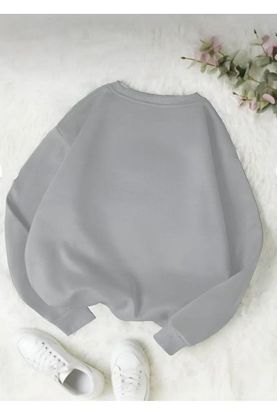 LA GULER Unisex Smoke Grey Crew Neck Χειμερινό άνετο φούτερ Oversize 3 νήματα βαμβακερό με εσωτερικό φλις