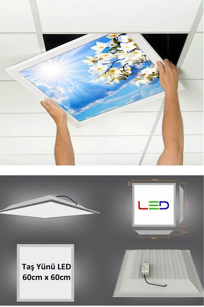 Gökyüzü Panel 60X60 Hanging Ceiling Led - Stone Wool, 60Watt-54Watt, Recessed Panel