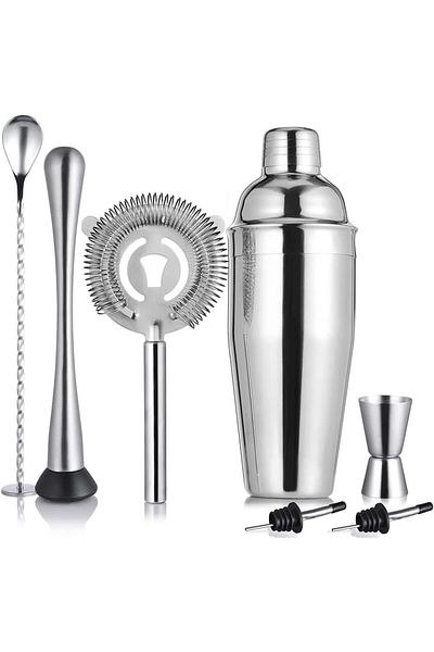 Bogadini Professional Cocktail Bar Set 6 Pieces – Shaker 700 Ml, Metal Accessories, Customizable