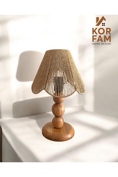 KorFam Rosalinda Lamp Shade - Wicker Handmade Bohemia Flower Shape Wooden Leg Rustic Lamp Shade Brown