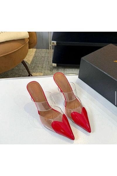 MYVOLANTE Red Heart Detail Transparent Heeled Slippers
