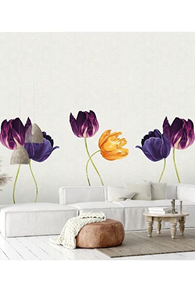 Kt Grup Çiçek Bahçesi Renkli Laleler Sulu Boya Duvar Sticker Seti