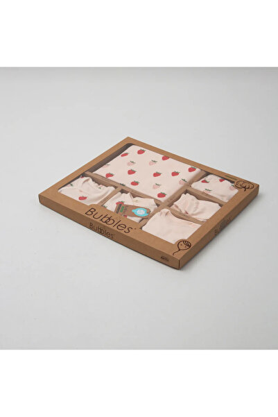 by bubbles Organik Pamuk Çilek Baskılı 10 Parça Kutulu Hastane Çıkış Seti