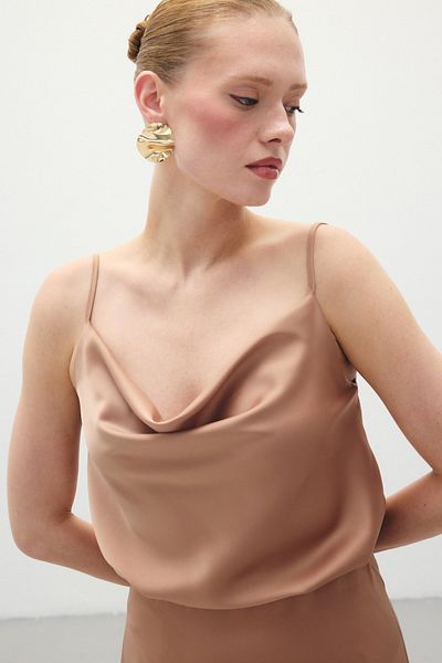 Sateen Μπλούζα Camel Satin - Πέτο γιακά
