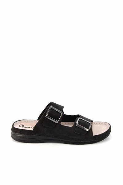 Bambi Black Nubuck Genuine Leather Men's Slippers E 04312414401