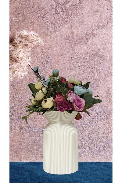 decory مزهرية Hypatia Ecru ناعمة باللون الأبيض، مزهرية على طراز Pinterest (بلاستيك حيوي)